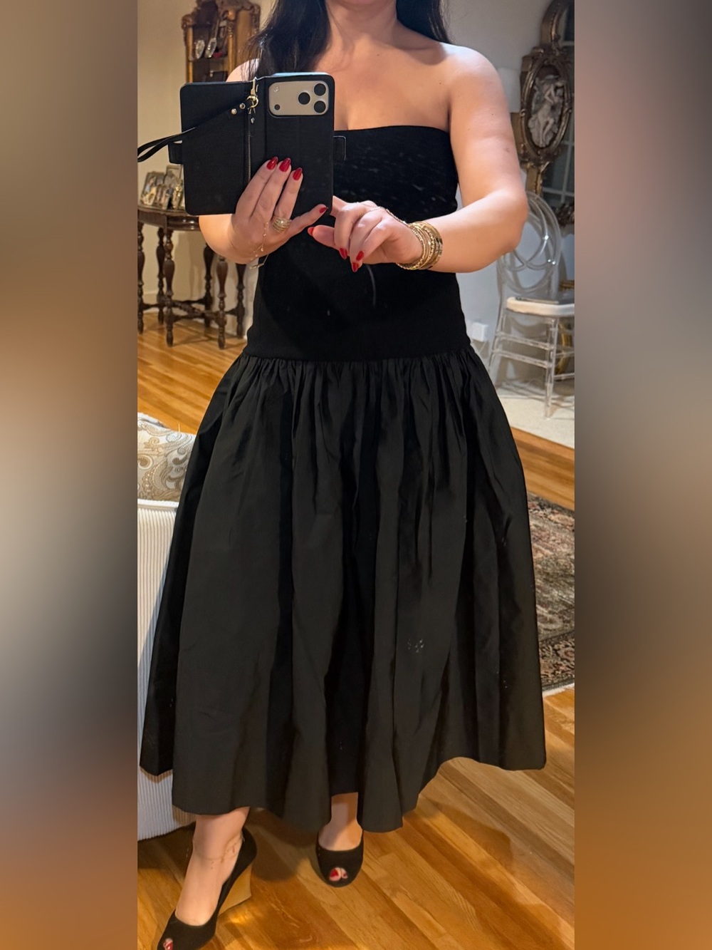 A.L.C. Strapless Black Gathered Midi Dress